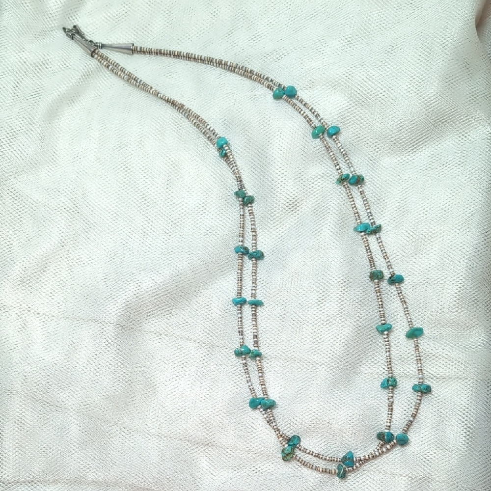 Turquoise and Silver Double Strand Necklace